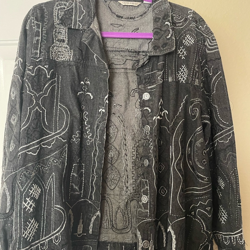 Laura Ashley Black Embroidered Jean Jacket, XL